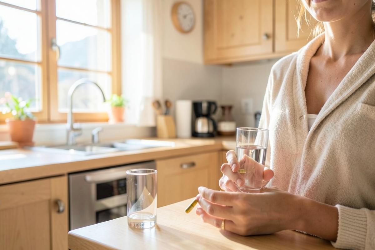 Tägliche Einnahme einer Fungizol Kapsel mit einem Glas Wasser